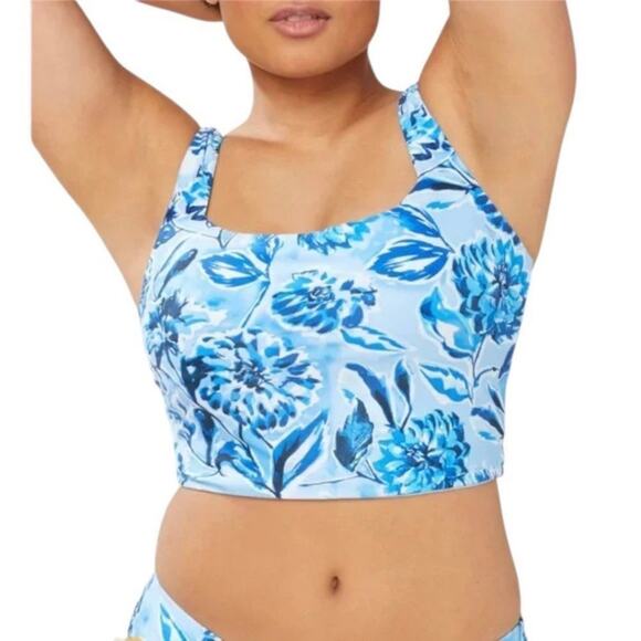 Andie Swim Womlens The Siren Tank Top XL Blue Floral Beach Pool - Picture 1 of 10